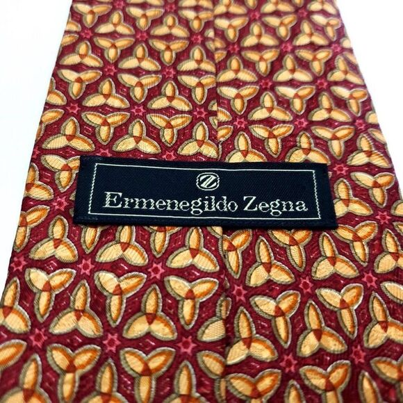 Ermenegildo Zegna Red Orange Geometric‎ Floral Print Silk Tie - Picture 3 of 6